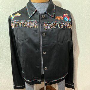 Pine Cove Beaded & Embroidered Black Denim Jacket Womens Size‎ 14